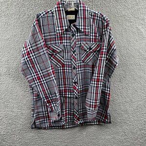 Ely Mens Western Shirt Medium Blue Plaid Chore Shacket Cowboy Ranch USA VTG 70s‎